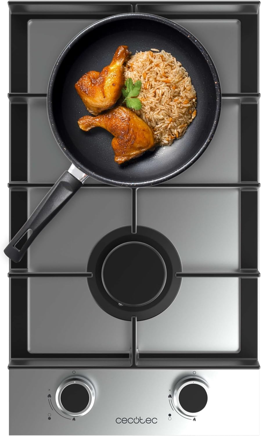 Cecotec Grill, 2400F, 5,2 kW, Srebrny/Czarny – stal nierdzewna, Bolero Squad G 2400F Inox płyta gazowa 2 palniki, żeliwny, potrójny palnik WOK