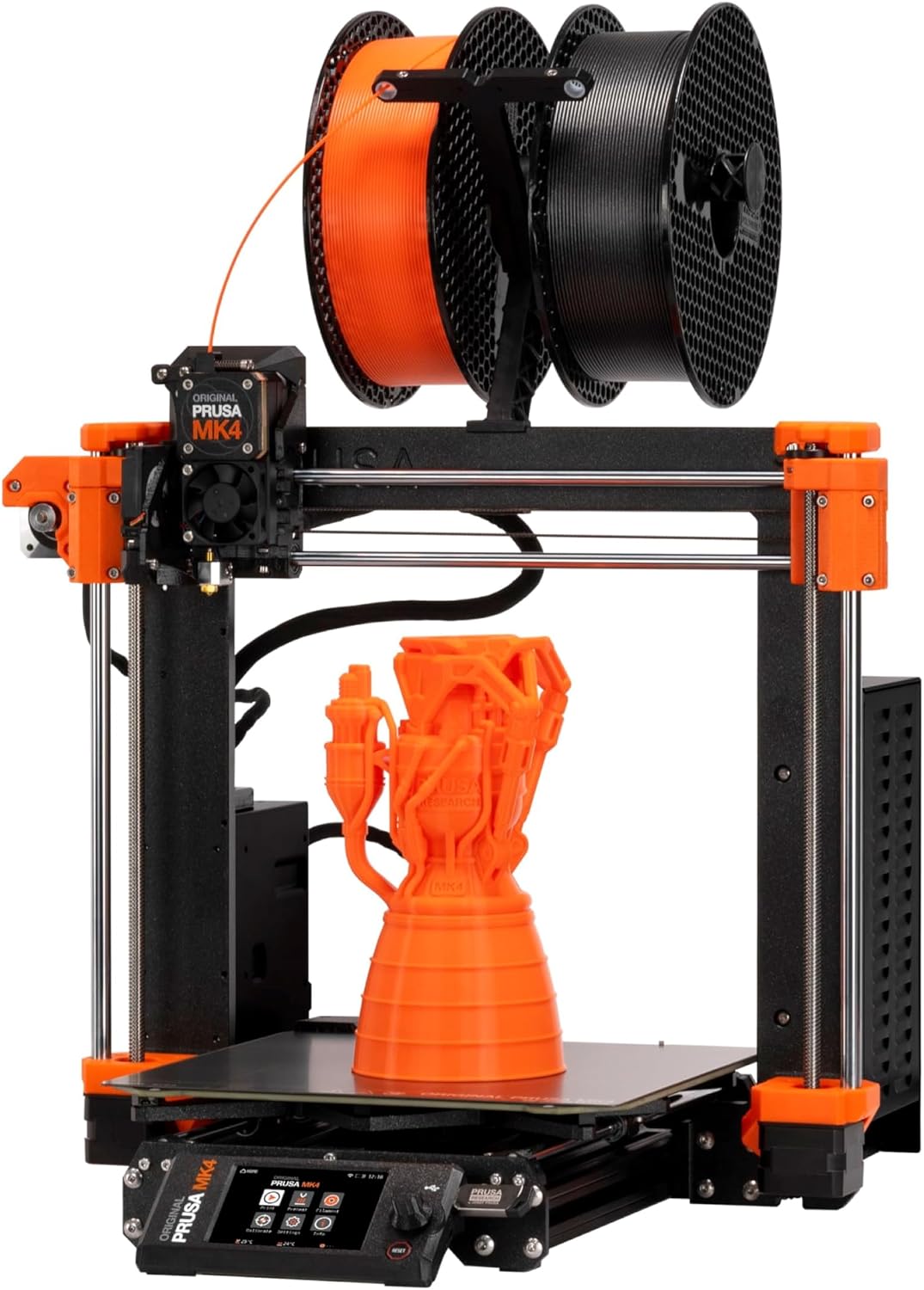 Drukarki 3D ORIGINAL PRUSA, MK4 – Czarny/Pomarańczowy, Zestaw drukarek 3D MK4, zdejmowane arkusze drukarskie, zestaw DYI do dla początkujących