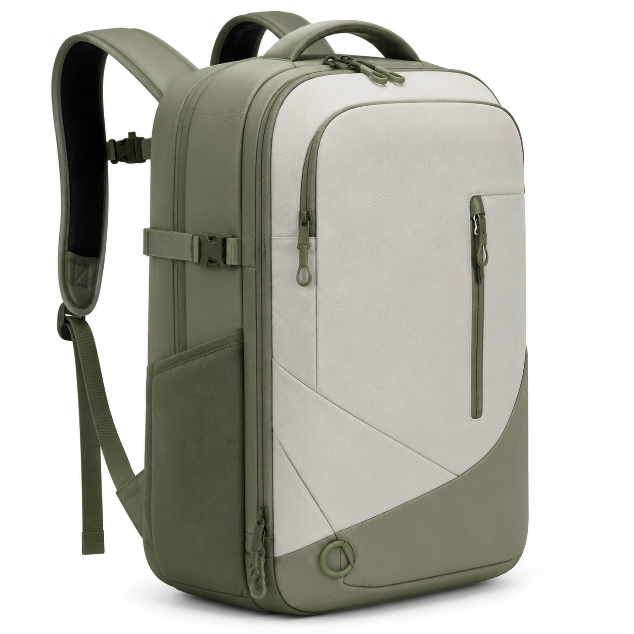 Mochila 32 x 18 x 48 cm de tejido sintético verde gris para uso diario con compartimentos y cremalleras