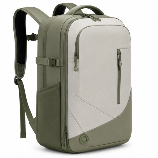 Mochila 32 x 18 x 48 cm de tejido sintético verde gris para uso diario con compartimentos y cremalleras