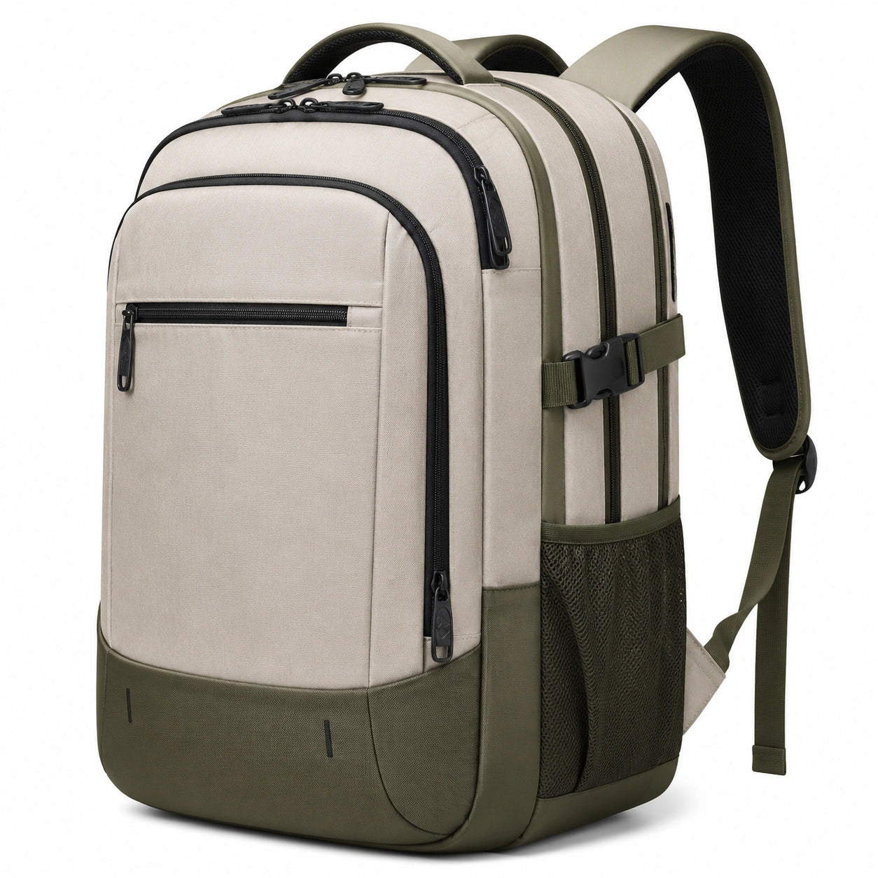 Mochila rectangular 48 x 32 x 20 cm de tejido sintético beige y verde oliva para portátil y viaje
