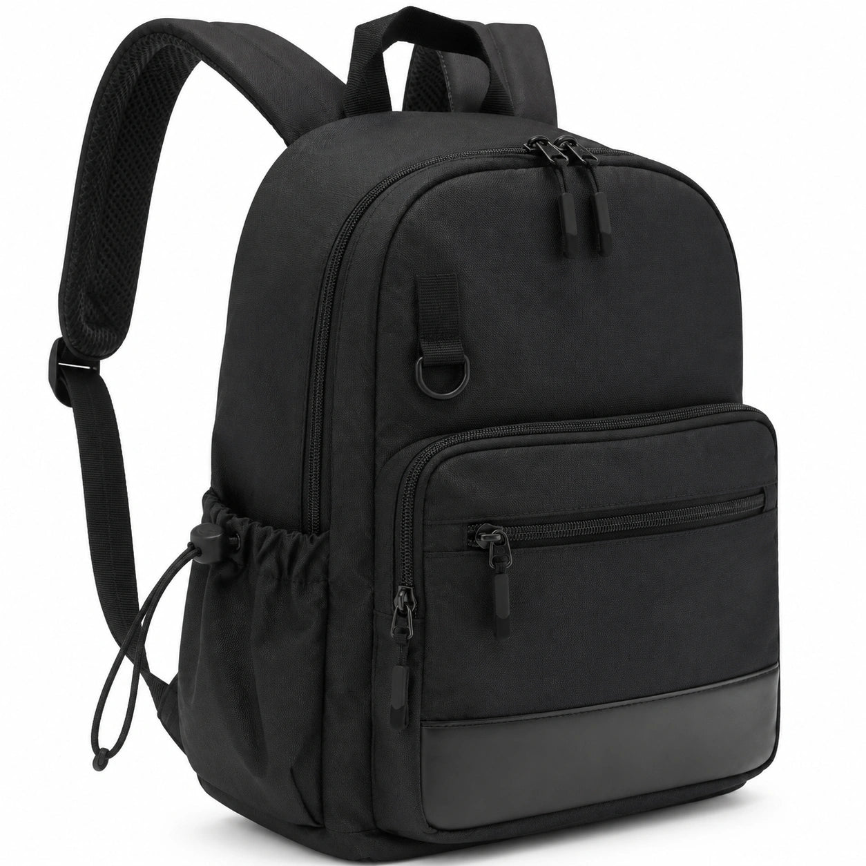 Mochila rectangular 32 x 18 x 45 cm de tejido negro con compartimentos para uso diario