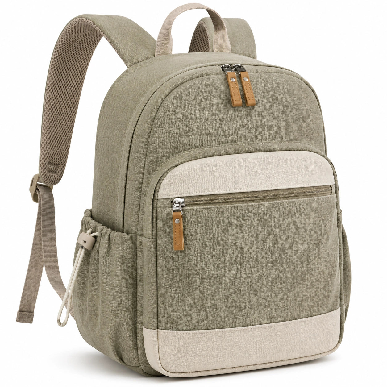 Mochila 42 cm de tejido verde caqui con bolsillos y tirantes acolchados