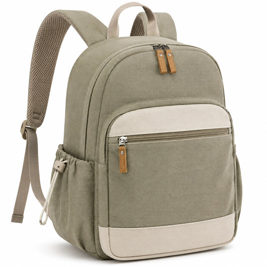 Mochila 42 cm de tejido verde caqui con bolsillos y tirantes acolchados