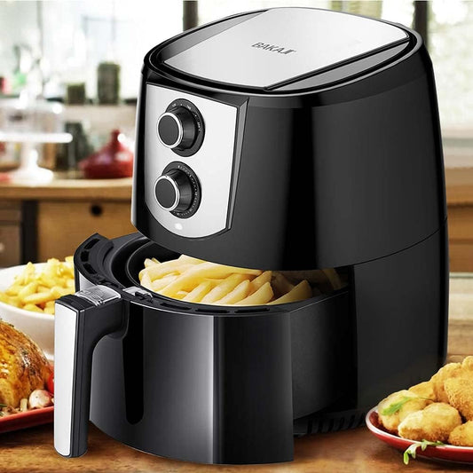 Frytkownica beztłuszczowa BAKAJI, air fryer – 4 l, 1400 W, 29.5 x 37.5 x 34 cm, Czarny – funkcja grilla, Piekarnik z piekarnikiem, licznik