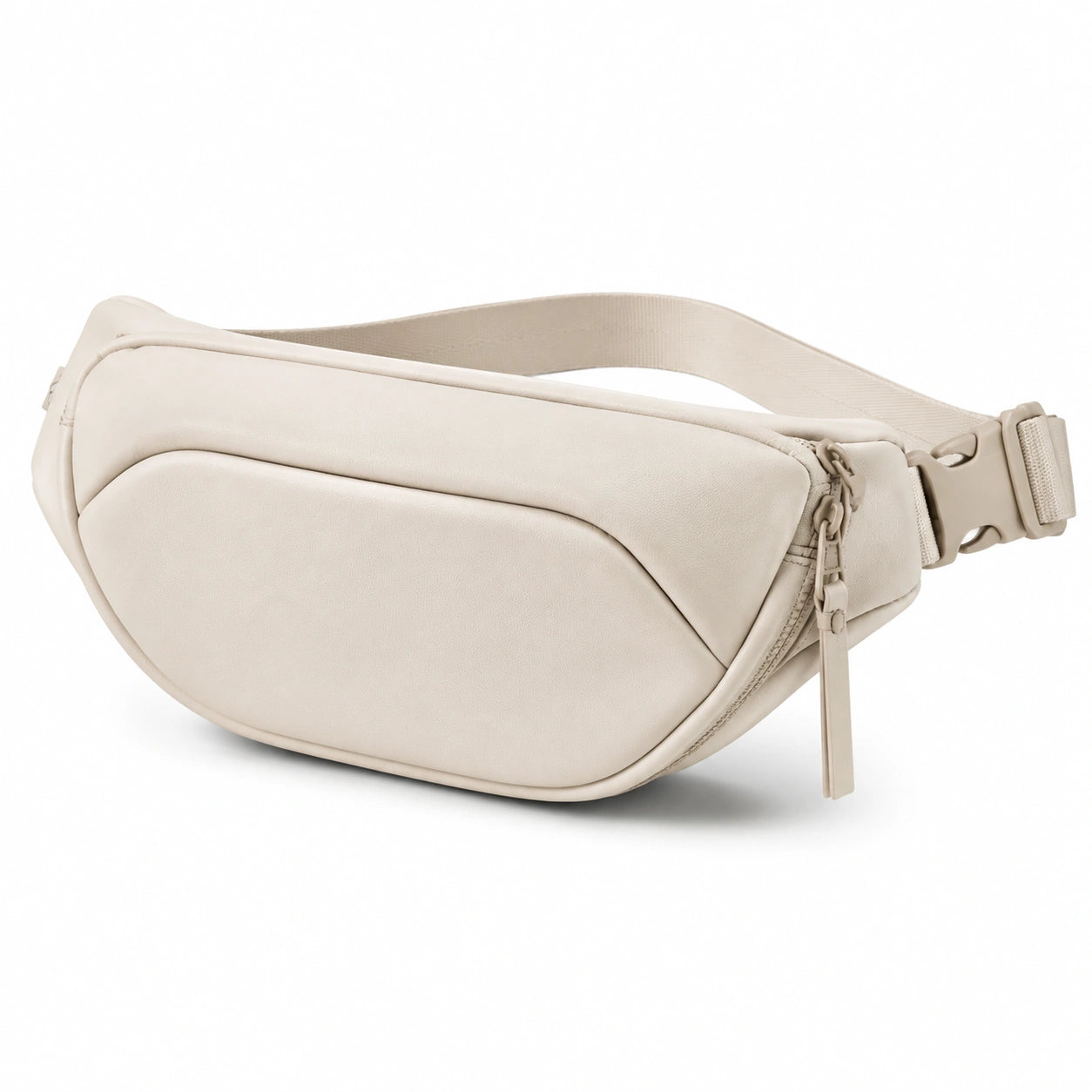 Riñonera compacta de piel sintética beige con correa ajustable