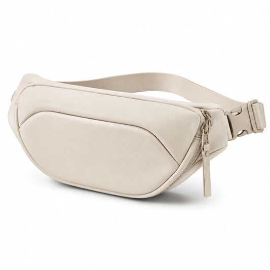 Riñonera compacta de piel sintética beige con correa ajustable