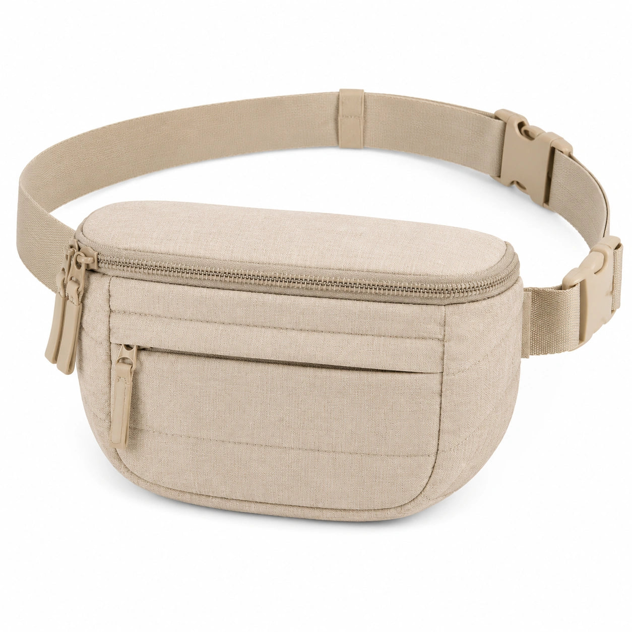 Riñonera 24 x 6 x 14 cm de tela beige con correa ajustable