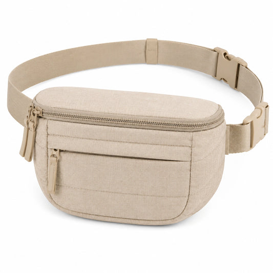 Riñonera 24 x 6 x 14 cm de tela beige con correa ajustable