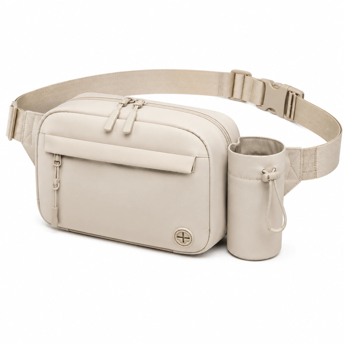 Riñonera 25 x 16 x 8 cm de poliuretano beige con portabotellas estilo urbano