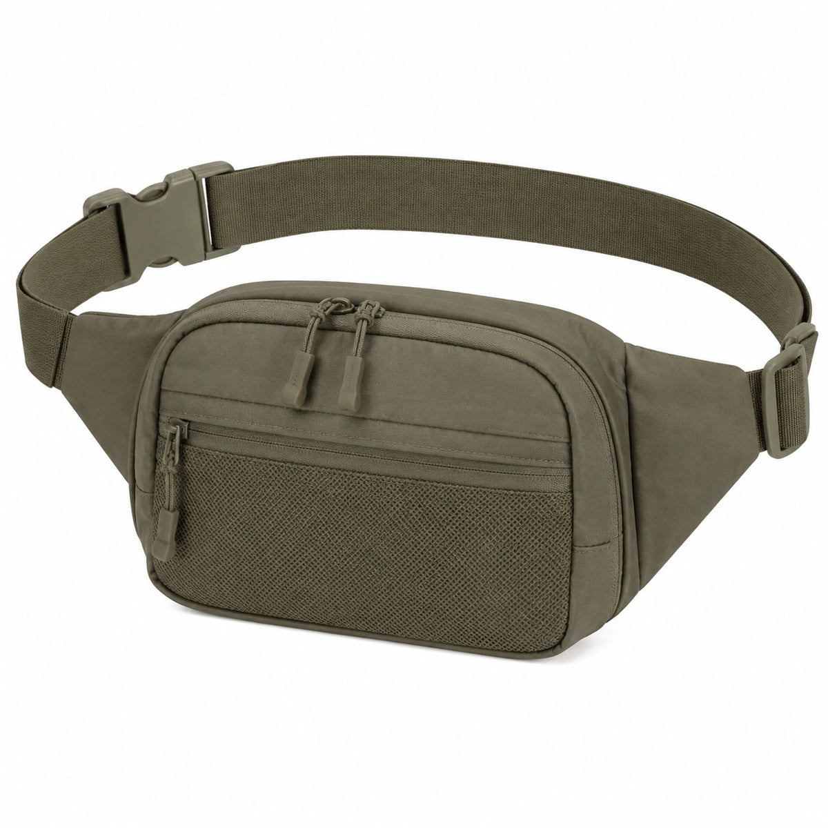 Riñonera 28 x 15 x 7 cm de poliéster verde oliva con bolsillos y correa ajustable