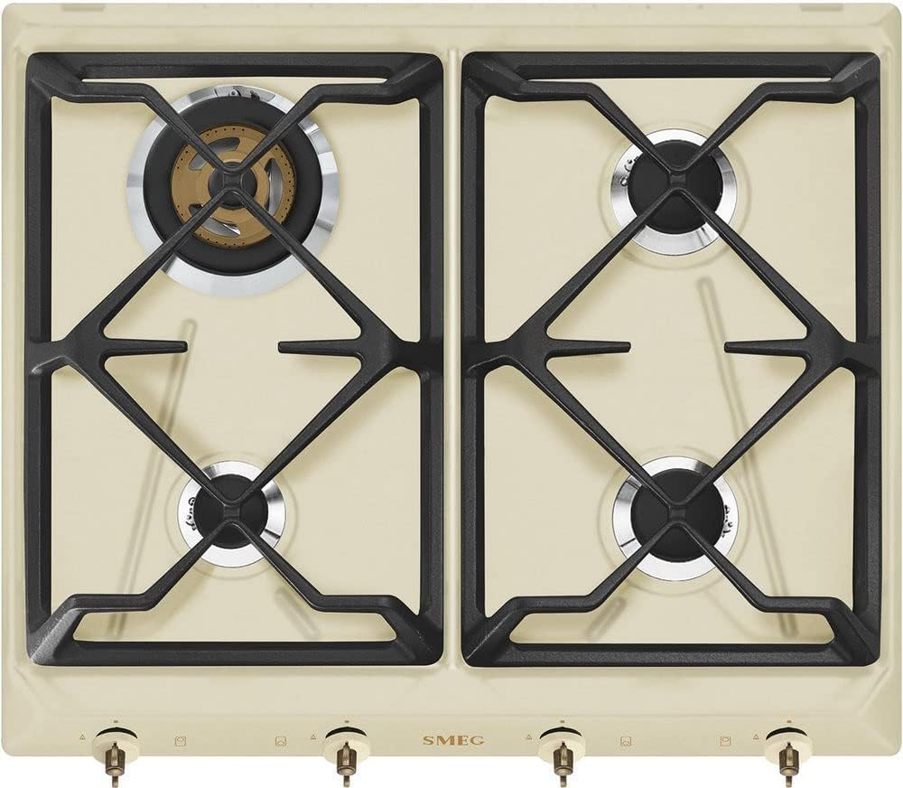 Płyta grzewcza Smeg, SRV864POGH, 5 kW, 560 mm – 240 V, Kremowy/Czarny, SRV864POGH Kolonialna płyta gazowa, żeliwo – krem (gałki)