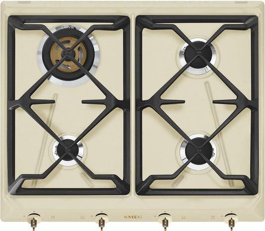 Płyta grzewcza Smeg, SRV864POGH, 5 kW, 560 mm – 240 V, Kremowy/Czarny, SRV864POGH Kolonialna płyta gazowa, żeliwo – krem (gałki)