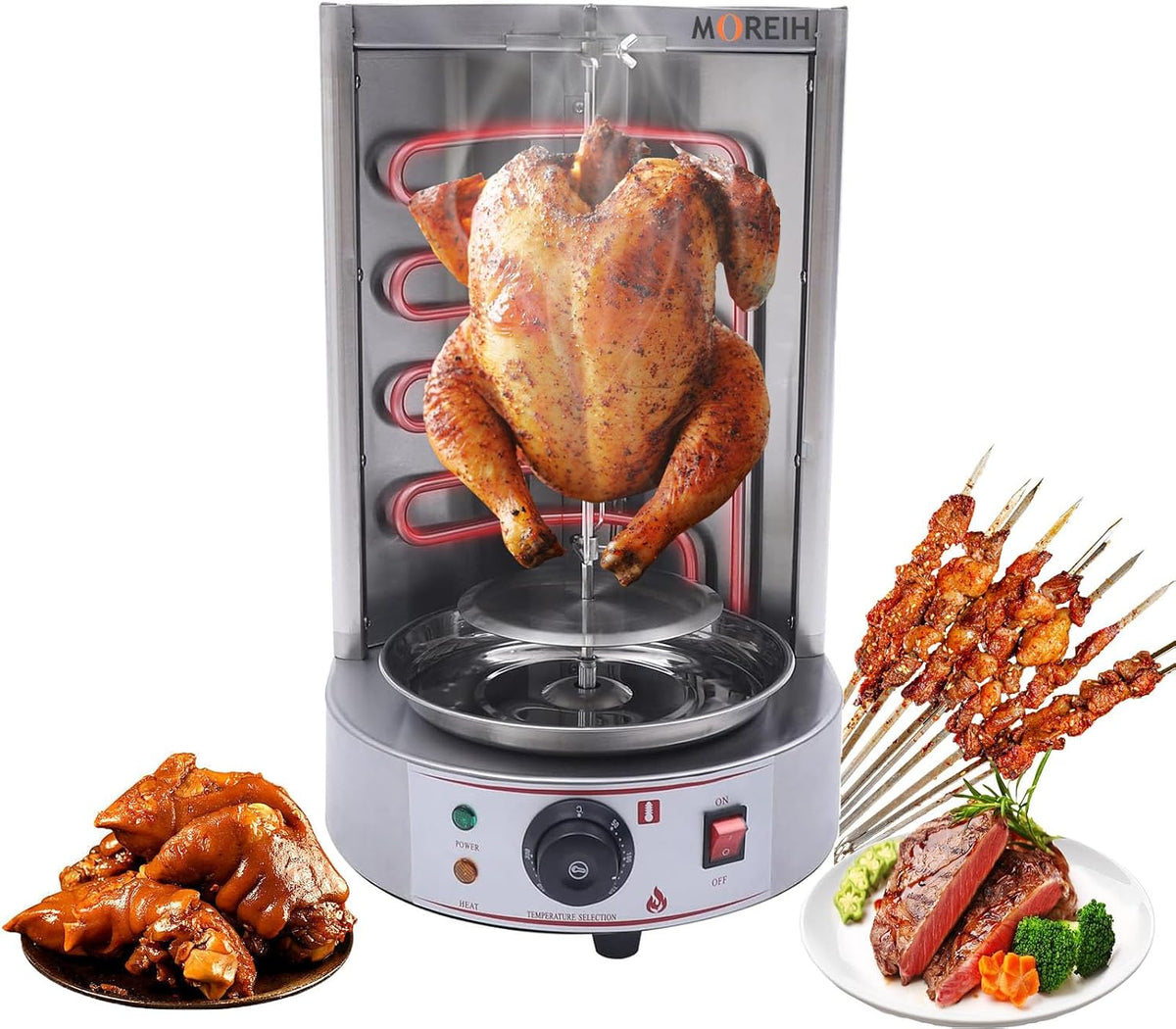 Grill MOREIH, 3000 W – 32x30x48 cm, 10 kg, Czarny / Srebrny, stal nierdzewna – Piec elektryczny, z podwójnymi rurkami grzewczymi