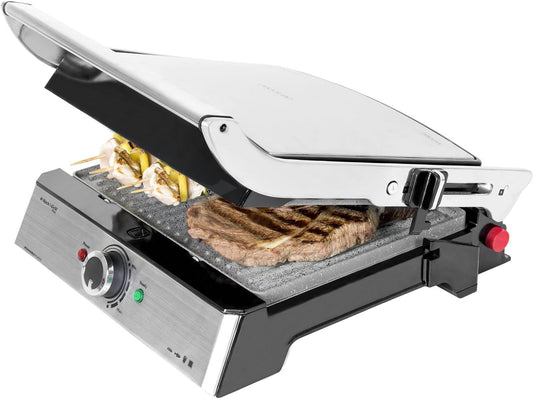 Grill Cecotec – 34 x 23 cm, 2000 W, Srebrny, stal nierdzewna – elektryczny, 23 cm, zdejmowana