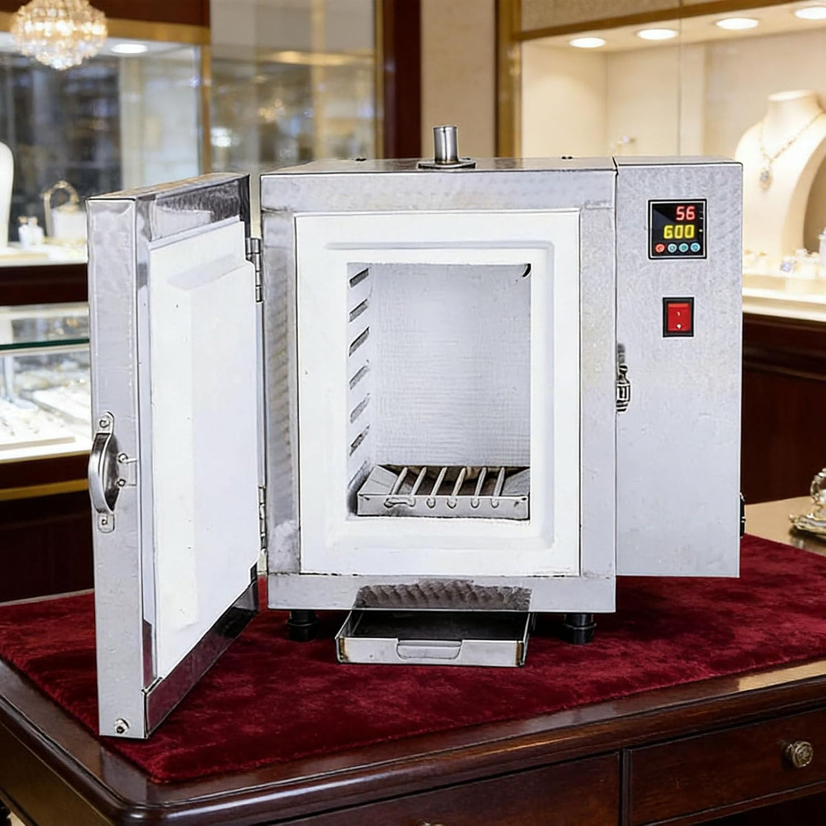 Piekarniki – 1500 W, 15 × 15 × 20 cm, Czarny / Srebrny, Piec elektryczny – piecyk laboratoryjny o wysokiej temperaturze 800°C, piec muflowy zamknięty