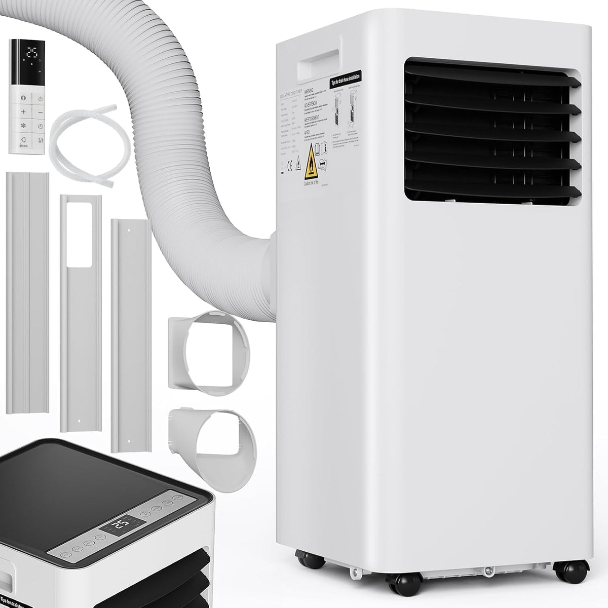 Klimatyzator przenośny LIFERUN, klimatyzator mobilny, 9000 BTU – 2.6 kW, 31 m, Biały, oświetlenie LED – pilot zdalnego sterowania, timer
