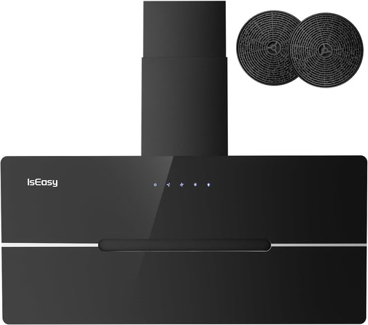 IsEasy Okap kuchenny – 90 cm, 58 dB, 1,5 W, Czarny / Srebrny – aluminium, oświetlenie LED, 578 m3 / h, klasa energetyczna A – 3 prędkości