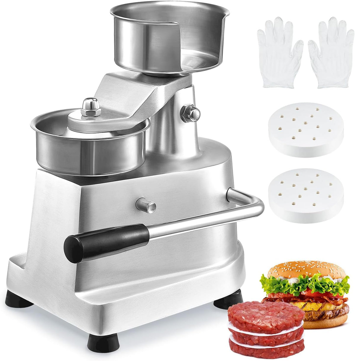 Grill VEVOR – SUS304, 100 mm, 4,91 kg, Srebrny – stal nierdzewna, SUS304 Burger maszyna, Prasa, do Hamburgerów Galetki Piknik