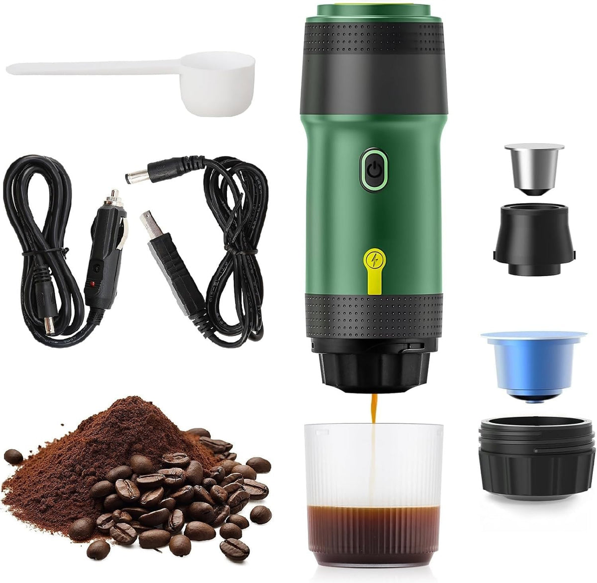 Sonhomay Ekspresy do kawy na jedną filiżankę, 77.9x77.9x245.5 mm – 72 W, 12 V, Szary, USB – Maszyna Espresso, przenośne, kemping
