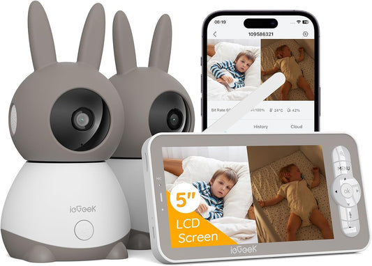 ieGeek Monitory wideo, 3MP, Czarny, PTZ 360 2K / 3MP Babyphone – Kamera, Monitor wideo dla dzieci, 2K/3MP