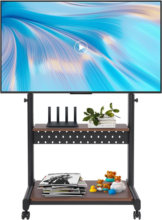 HOMEONENIC Stojaki podłogowe, 74 x 46 cm – 100 kg, Czarny / Brązowy, regulowana wysokość, Szafka TV – 86 cali, koła jezdne, czarne