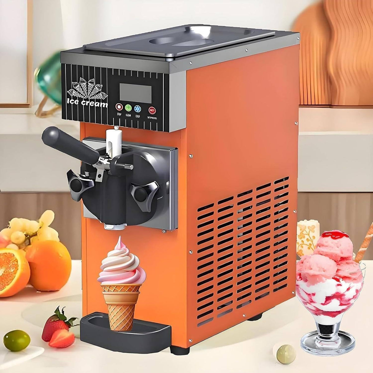 QITUJOUR Kostkarka do lodu, maszyna do lodu – 5 l, 450 W, 5 Kg, Pomarańczowy – lodu i sorbetu, profesjonalny