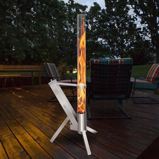 Paleniska i misy CTSC, 100 x 8 cm, 1 kg – Srebrny, Palenisko outdoorowe, pochodnia pelletowa z rurą szklaną 100 x 8 cm