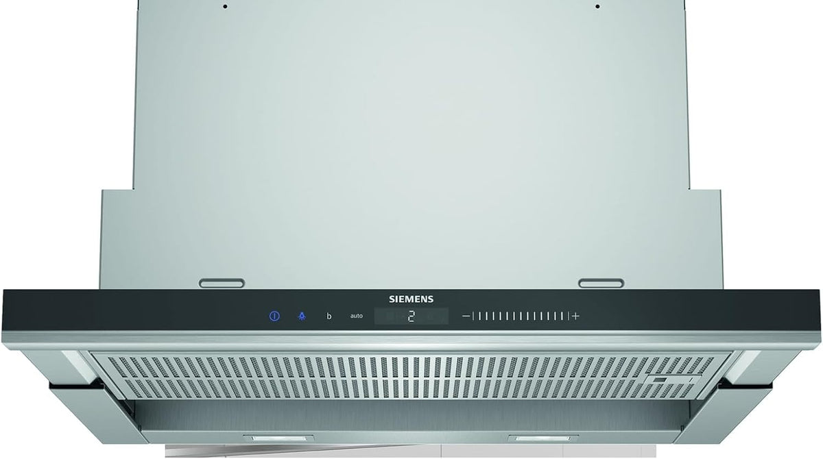 SIEMENS Okap kuchenny – LI69SA684, Czarny / Srebrny, stal nierdzewna, iQ700 LI69SA684 – 935 m3 / h, wbudowany, czarna, półobudowa