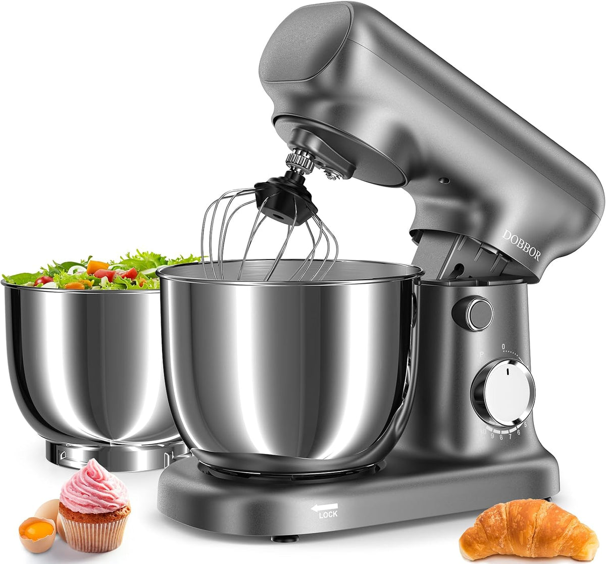 Robot kuchenny DOBBOR, 5 l, 1500 W, Czarny – mikser planetarny, ciasto, profesjonalny, perkusista elektryczny w 10 prędkości 1500 w