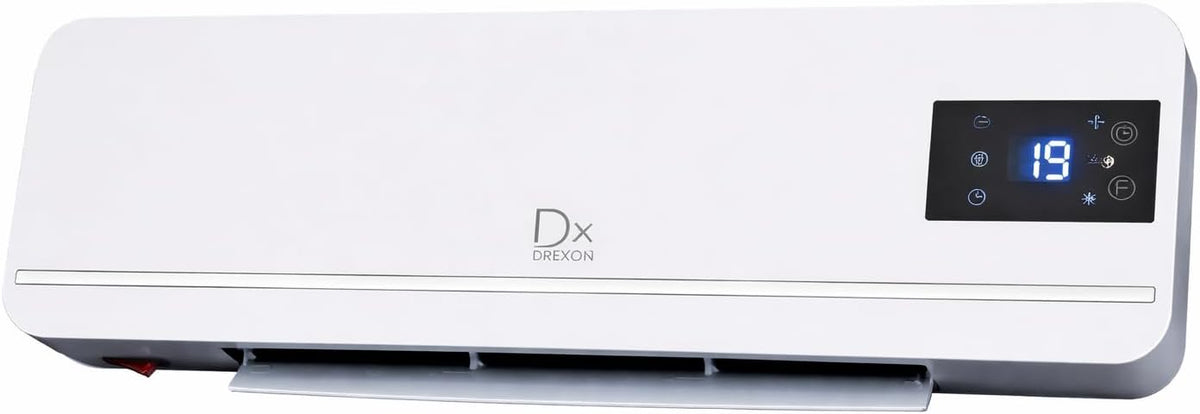 Grzejnik elektryczny Drexon, 2000 W, 18,5 cm, Czarny – oświetlenie LED, Elektryczny grzejnik, instalacja ścienna, termostat cyfrowy – dioda LED