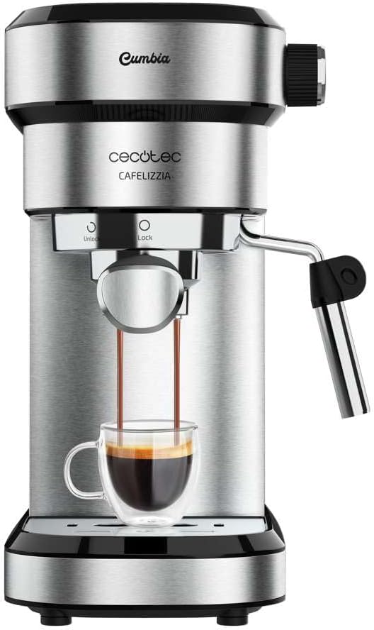 Cecotec Ekspres do kawy, 1.2 l, 1350 W, 20 Bar – Srebrny, Caf maszyna, Filtr Holder, Elektryczna – Duży zbiornik