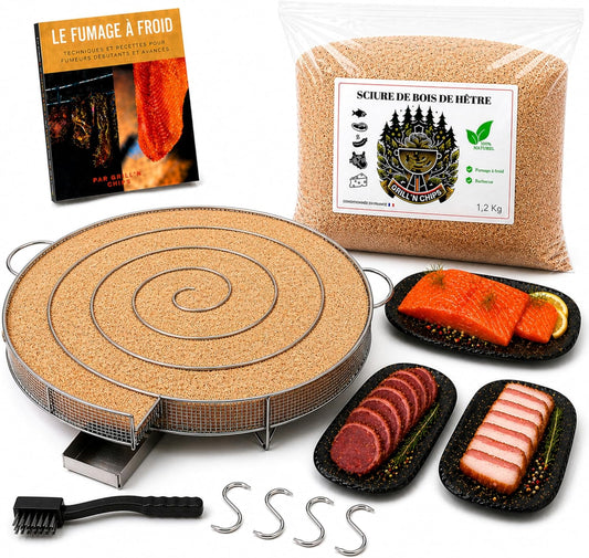 Grill Grill'n Chips, 30 cm – 2 kg, Brązowy, 10-12h Generator, Szczotka – drewno