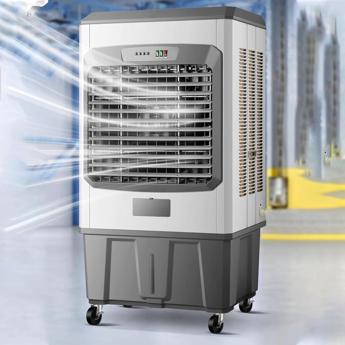 Klimatyzator, 150 l, 220 V, Biały – mobilny 3 prędkości Chłodziarka powietrza z 6 Bloki chłodzące i rury, duży zbiornik