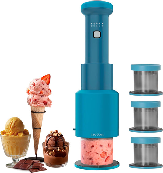 Cecotec Maszynka do lodów, 250 W, 260 ml – Brązowy, Przenośne, Ice i Sorbet Maszyna, 5 programów – drewno