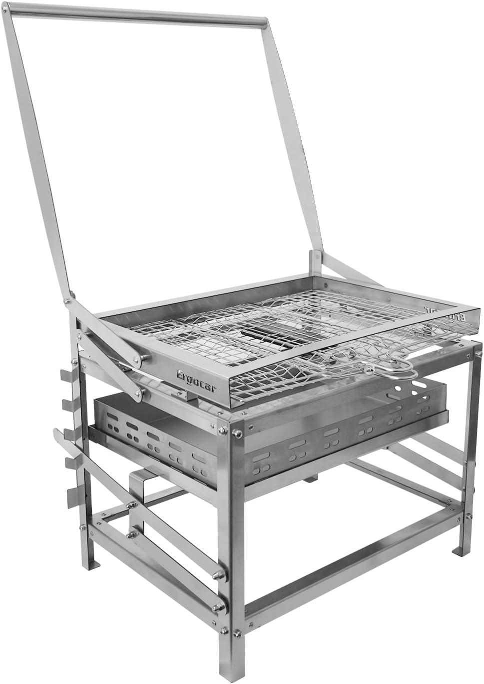 Ergocar Grill, Brązowy – Przenośny, Na zewnątrz, 4 poziomów, Drewno – do Pique- Niquer Camper i zrobić e pełne