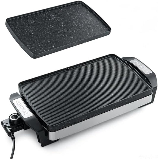 COSTWAY Grill, 1500 W – 51 x 25 x 9 cm, Czarny, Plancha, termostat – kemping, funkcja ogrzewania