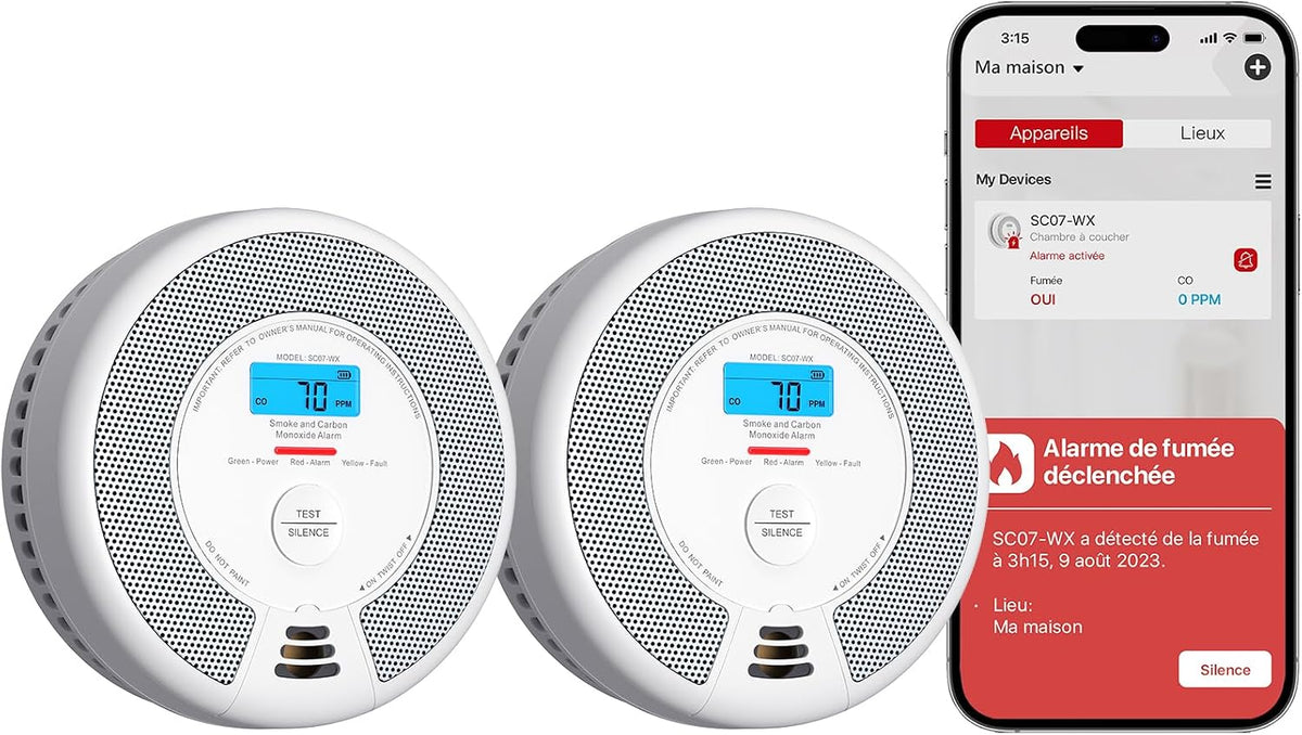 X-Sense Czujniki dymu i CO, SC07, Czarny, Wi-Fi – Detektor SC07- WX, Aplikacja, Wyświetlacz LCD SC07-WX