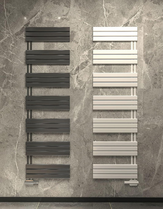 MCHeat Grzejniki – 500 x 1400 mm, Czarny/Biały, MC Heat grzejnik łazienkowy, biały podgrzewacz na ręczniki – z przesuniętym przyłączem środkowym