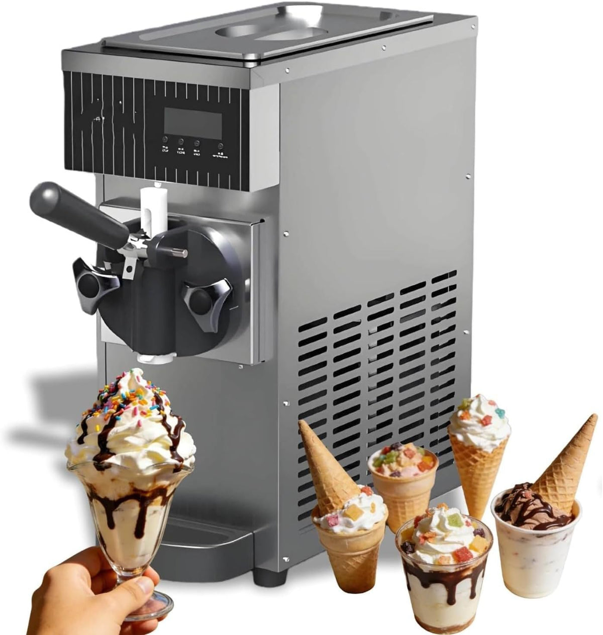 QITUJOUR Maszynka do lodów, 450 W, 5 l, Szary – Yaourt maszyna, 5 l / H, Profesjonalne, Restauracja – dla restauracji i przekąsek