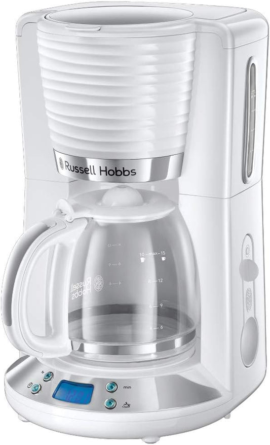 Ekspres do kawy Russell Hobbs, 25 l, Biały, Elektryczny – ciepłe uchwyty, max 10 kubków, szklanki