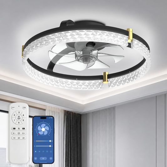 Airwit Wentylator sufitowy, 48 cm, Czarny – oświetlenie LED, Wentylator, cichy, zintegrowany i przyciemniany LED lampy – Sterowanie aplikacją