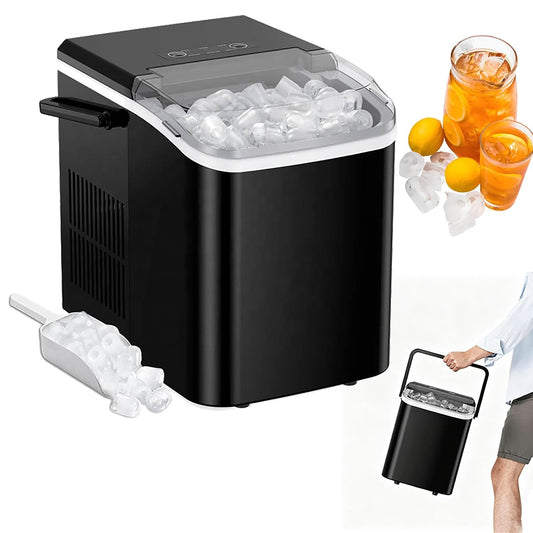 Kostkarka do lodu RSPPPJQ, maszyna do lodu – 3 l, 110 W, 12 kg, Szary – samoczyszczenie, przenośne, dotykowe, duży zbiornik – kemping