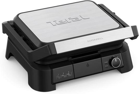 Tefal Grill, GC510DE0, 600 cm, 2000 W – Czarny/Srebrny, regulowana wysokość, 3 w 1, GC510DE0 Super kontaktowy 3w1 3 wysokości