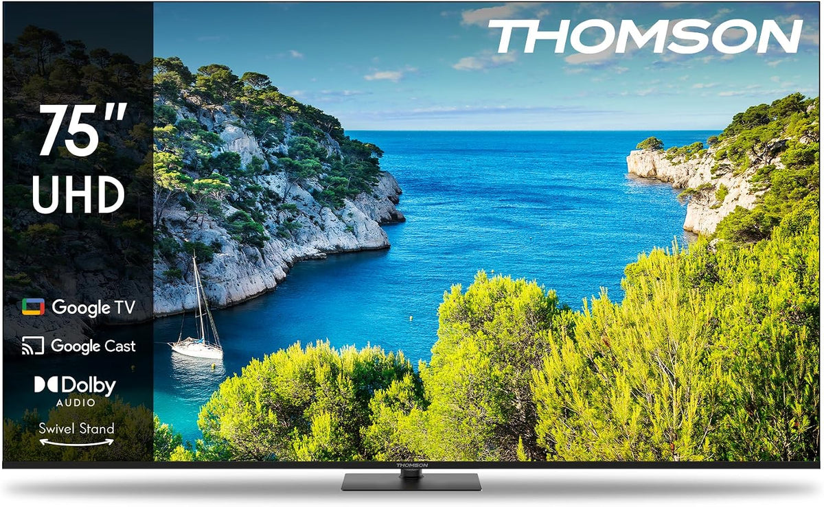 Telewizor Smart TV Thomson, HDR10 – 75 Cali, Czarny, Bluetooth, Wi-Fi – pilot zdalnego sterowania, 75 Cali (190cm) 4K Ultra HD Smart Google TV