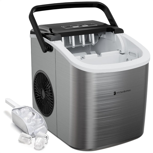 Kostkarka do lodu KitchenBrothers, maszyna do lodu, 12 KG, 2 l – Szary, 12 KG / 24h, Przenośne z uchwytem 12 KG/24h, profesjonalne – 7- 10 minut
