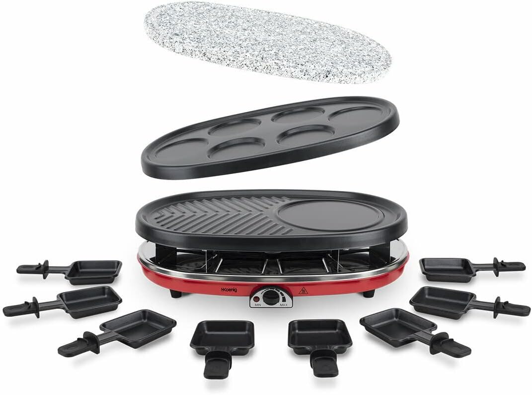 H.Koenig Grill, RP418, 4 W, Czarny – 4in1 RP418 fondue, profesjonalne, z powłoką nieprzywierającą powłoki, 2 strefy temperatury 4en1