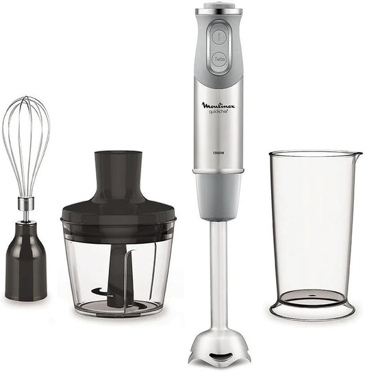 Blender Moulinex, 1000 W, 800 ml – Srebrny, stal nierdzewna, ręczny, 10 prędkości