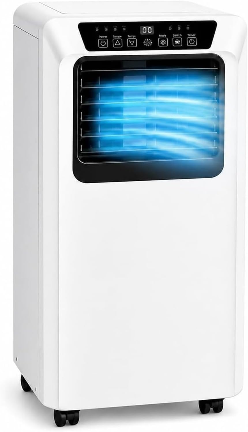 Klimatyzator przenośny PSHZHIM – klimatyzator mobilny, 60 dB, 33 x 28 x 68 cm, 9000 BTU – Biały, pilot zdalnego sterowania, ciche