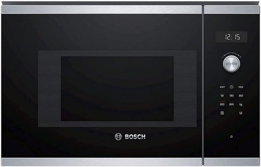 Bosch Kuchenka mikrofalowa, BFL524MS0, 20 L – 800 W, 3,0 kg, Czarny/Srebrny, stal nierdzewna – oświetlenie LED, pilot zdalnego sterowania